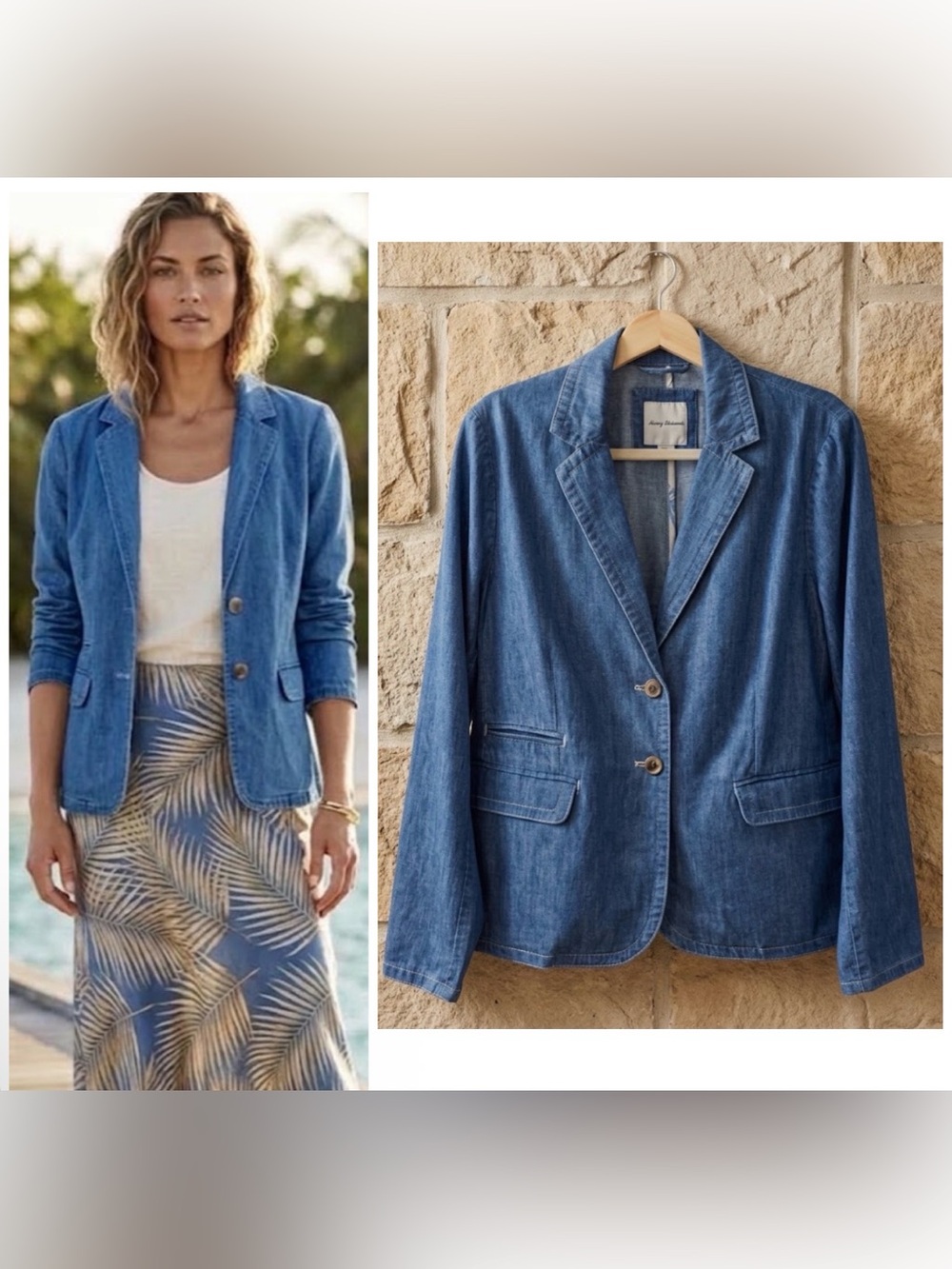 Tommy Bahama Women's Medium Wash Denim Blazer Jacket Two-Button Sz12